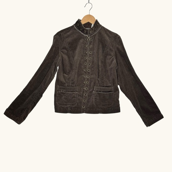 Chico’s Brown Corduroy Military Jacket Hook & Eye Grommet Front size 1 - Picture 2 of 14
